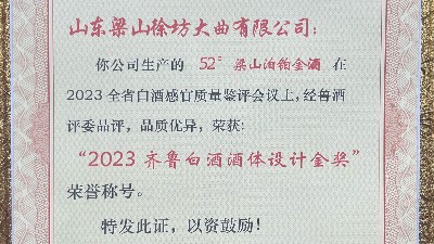 金獎(jiǎng)品質(zhì)丨52°梁山泊鉑金酒榮膺2023齊魯白酒酒體設(shè)計(jì)金獎(jiǎng)